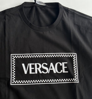 Versace Black Embroidered 90s Vintage Logo T-Shirt 8 (42) 1011882 NWT $750