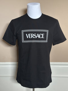 Versace Black Embroidered 90s Vintage Logo T-Shirt 10 (44) 1011882 NWT $750