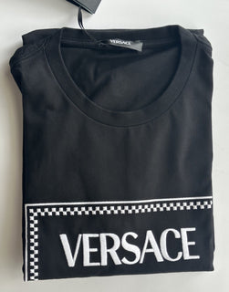 Versace Black Embroidered 90s Vintage Logo T-Shirt 10 (44) 1011882 NWT $750