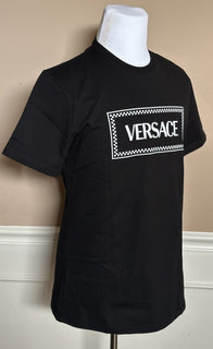 Versace Black Embroidered 90s Vintage Logo T-Shirt 10 (44) 1011882 NWT $750