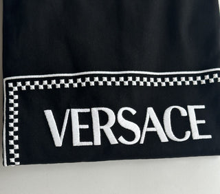 Versace Black Embroidered 90s Vintage Logo T-Shirt 10 (44) 1011882 NWT $750