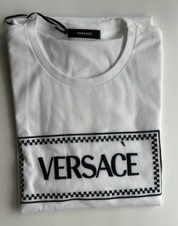 Versace White Embroidered 90s Vintage Logo T-Shirt 10 (44) 1011882 NWT $750