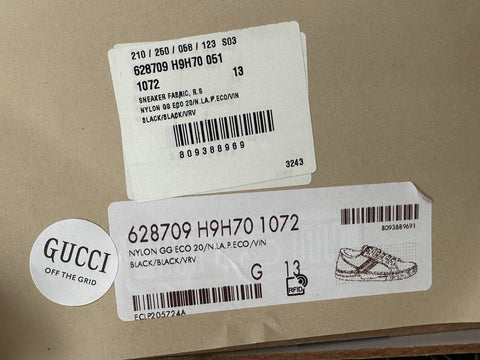 Gucci Men GG Logo Sneakers Black 13.5 US (13 Gucci) 628709 IT NIB $850