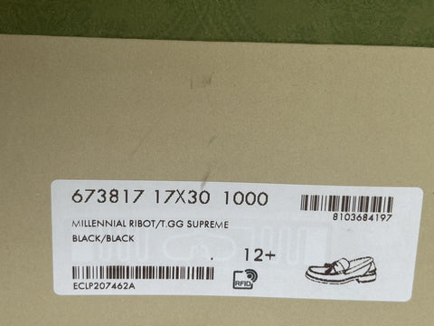 Gucci Mens GG Logo Leather Loafers Shoes Black 13 US (12.5 Gucci) NIB 673817