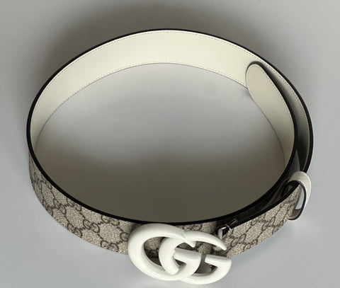Gucci Canvas/Leather GG Marmont Supreme Belt Ebony/M White 115/46 IT NWT 400593