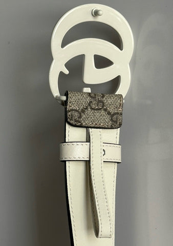 Gucci Canvas/Leather GG Marmont Supreme Belt Ebony/M White 115/46 IT NWT 400593