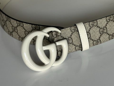 Gucci Canvas/Leather GG Marmont Supreme Belt Ebony/M White 115/46 IT NWT 400593