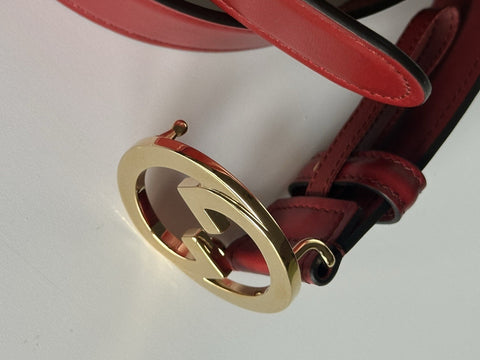 Gucci Interlocking G Buckle Leather Belt Blondie Red  105/42 Italy 703147 NWT