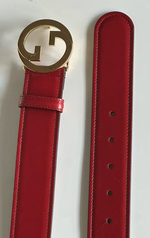 Gucci Interlocking G Buckle Leather Belt Blondie Red  105/42 Italy 703147 NWT