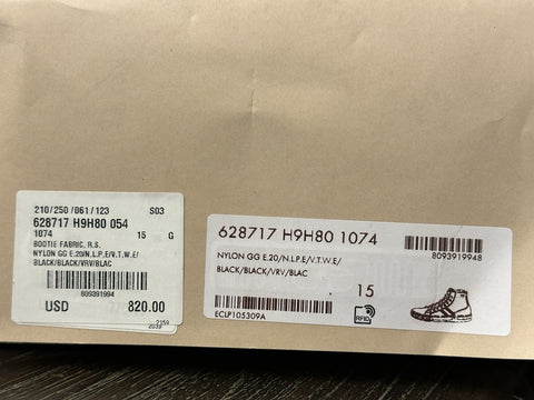 Gucci Men GG Logo High Top Sneakers Black 15.5 US (15 Gucci) 628717 IT NIB $820