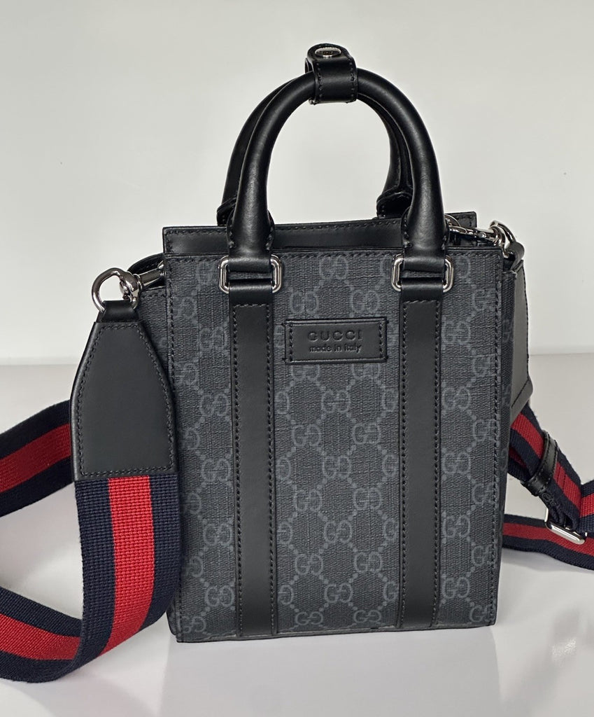 Gucci GG Supreme GG Web Canvas/Leather Mini Tote Bag Black Italy NWOT