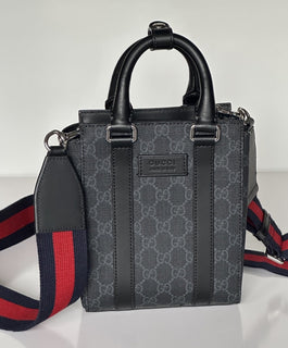 Gucci GG Supreme GG Web Canvas/Leather Mini Tote Bag Black Italy NWOT
