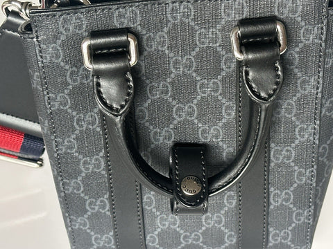 Gucci GG Supreme GG Web Canvas/Leather Mini Tote Bag Black Italy NWOT