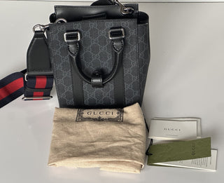 Gucci GG Supreme GG Web Canvas/Leather Mini Tote Bag Black Italy NWOT