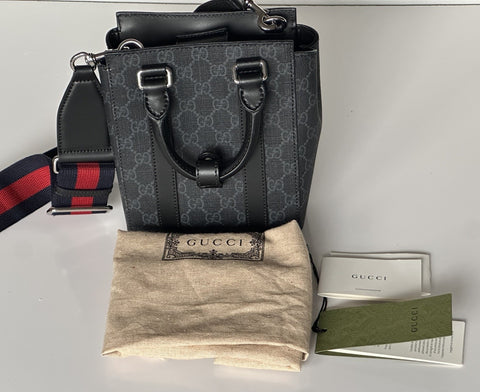 Gucci GG Supreme GG Web Canvas/Leather Mini Tote Bag Black Italy NWOT