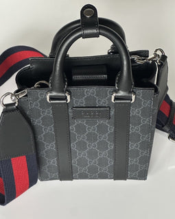 Gucci GG Supreme GG Web Canvas/Leather Mini Tote Bag Black Italy NWOT