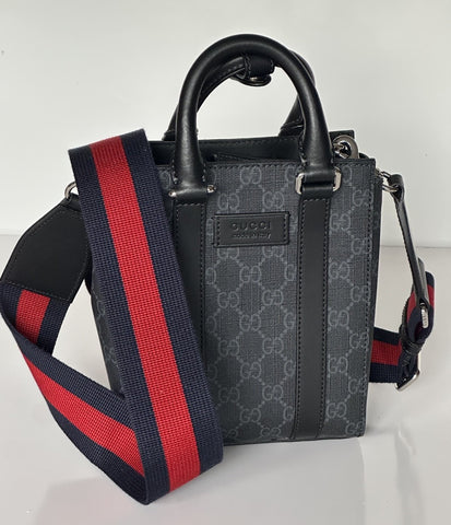 Gucci GG Supreme GG Web Canvas/Leather Mini Tote Bag Black Italy NWOT