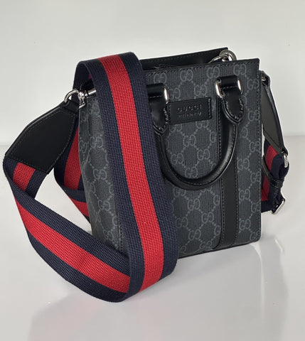 Gucci GG Supreme GG Web Canvas/Leather Mini Tote Bag Black Italy NWOT