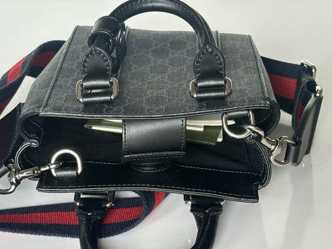 Gucci GG Supreme GG Web Canvas/Leather Mini Tote Bag Black Italy NWOT