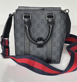 Gucci GG Supreme GG Web Canvas/Leather Mini Tote Bag Black Italy NWOT