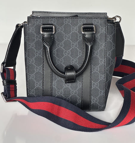 Gucci GG Supreme GG Web Canvas/Leather Mini Tote Bag Black Italy NWOT