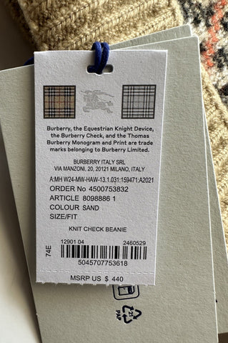 Burberry Knit Check Beanie Cashmere Hat (54-61 cm) U.K. 8098886 NWT