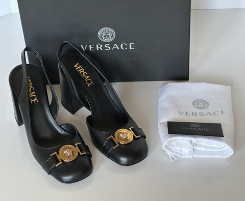 Versace Medusa Head Sling Back Calf Leather Black Shoes 10 US (40) 1014618 NIB