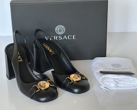 Versace Medusa Head Sling Back Calf Leather Black Shoes 10 US (40) 1014618 NIB