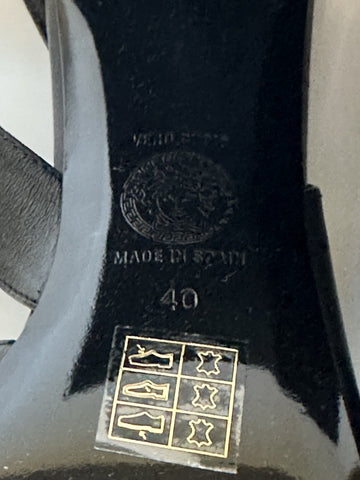 Versace Medusa Head Sling Back Calf Leather Black Shoes 10 US (40) 1014618 NIB