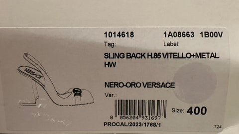 Versace Medusa Head Sling Back Calf Leather Black Shoes 10 US (40) 1014618 NIB