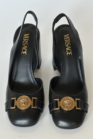 Versace Medusa Head Sling Back Calf Leather Black Shoes 10 US (40) 1014618 NIB