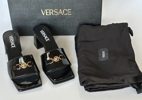 Versace Medusa Head Mule Patent Leather Black Shoes 7.5 US (37.5) 1013004 NIB