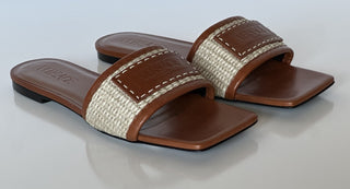 VERSACE Women's Theia Raffia Flats Sandals 7 US (37 Euro) 1016941 Italy NIB $725
