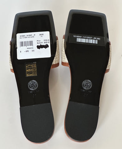 VERSACE Women's Theia Raffia Flats Sandals 7 US (37 Euro) 1016941 Italy NIB $725