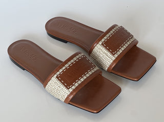 VERSACE Women's Theia Raffia Flats Sandals 7 US (37 Euro) 1016941 Italy NIB $725