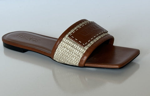 VERSACE Women's Theia Raffia Flats Sandals 7 US (37 Euro) 1016941 Italy NIB $725