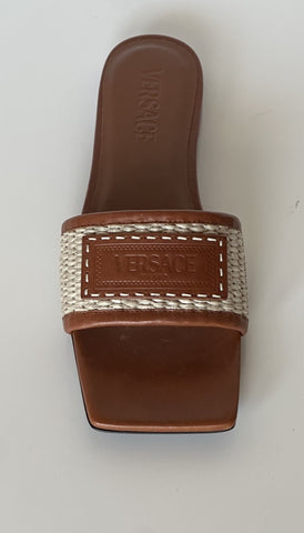 VERSACE Women's Theia Raffia Flats Sandals 7 US (37 Euro) 1016941 Italy NIB $725