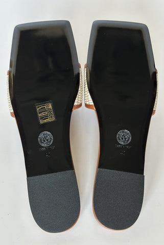 VERSACE Women's Theia Raffia Flats Sandals 10 US (40 Eu) 1016941 Italy NIB $725