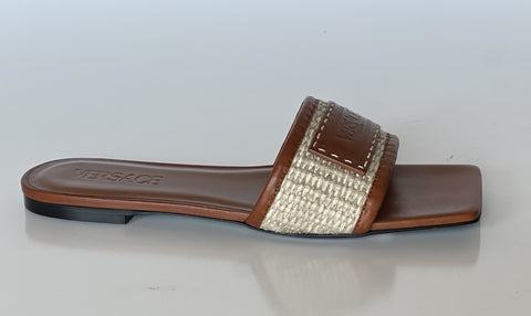 VERSACE Women's Theia Raffia Flats Sandals 10 US (40 Eu) 1016941 Italy NIB $725