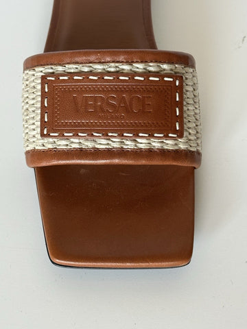 VERSACE Women's Theia Raffia Flats Sandals 10 US (40 Eu) 1016941 Italy NIB $725