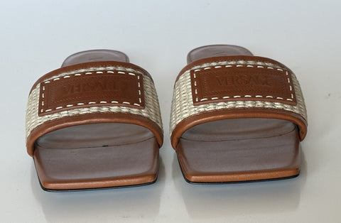 VERSACE Women's Theia Raffia Flats Sandals 10 US (40 Eu) 1016941 Italy NIB $725