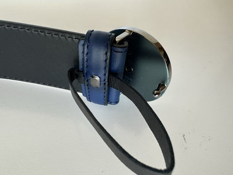 Versace Silver Medusa-Buckle Blue Leather Belt 90 (36) Italy 1006276 NIB $600
