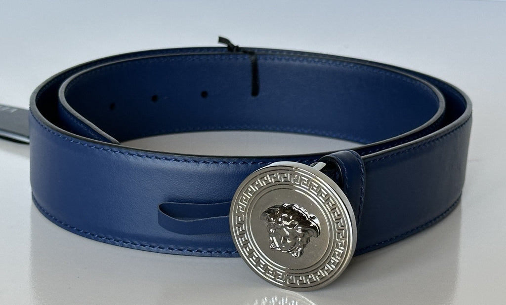 Versace Silver Medusa-Buckle Blue Leather Belt 85 (34) Italy