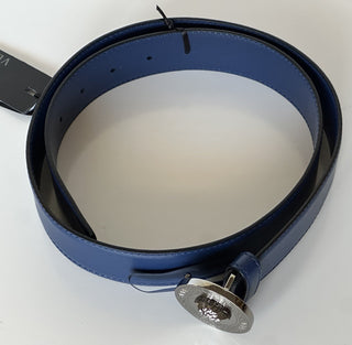 Versace Silver Medusa-Buckle Blue Leather Belt 85 (34) Italy 1006276 NIB $525