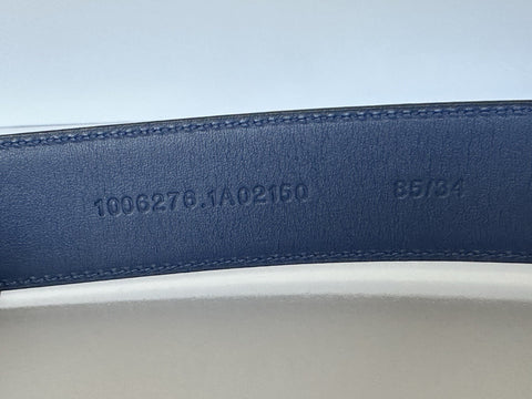 Versace Silver Medusa-Buckle Blue Leather Belt 85 (34) Italy 1006276 NIB $525