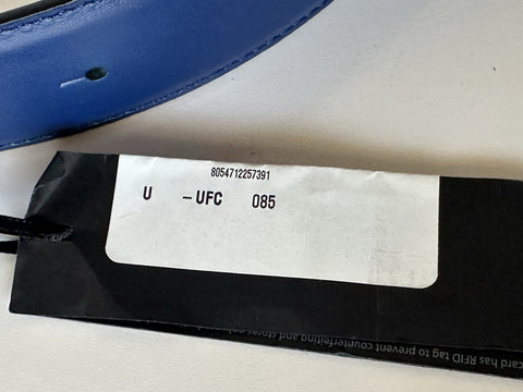 Versace Silver Medusa-Buckle Blue Leather Belt 85 (34) Italy 1006276 NIB $525