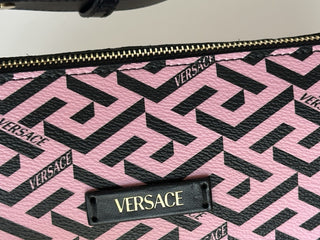 Versace Greca Coated Canvas Leather Pink/Black Shoulder Bag IT 1020801 NWT