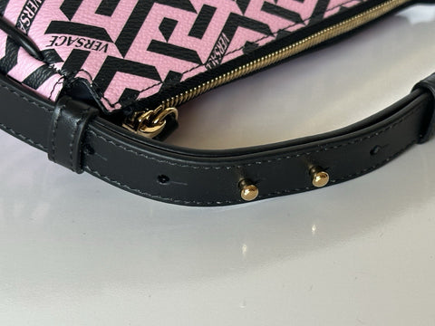 Versace Greca Coated Canvas Leather Pink/Black Shoulder Bag IT 1020801 NWT