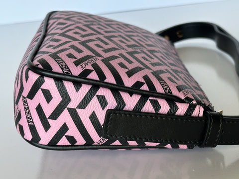 Versace Greca Coated Canvas Leather Pink/Black Shoulder Bag IT 1020801 NWT