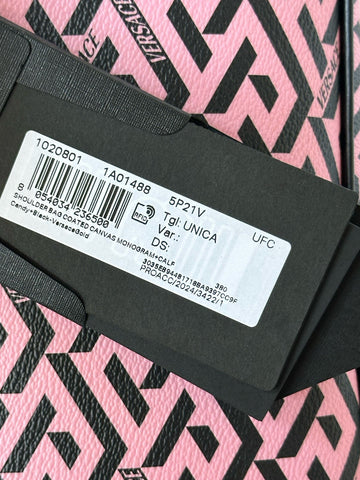 Versace Greca Coated Canvas Leather Pink/Black Shoulder Bag IT 1020801 NWT